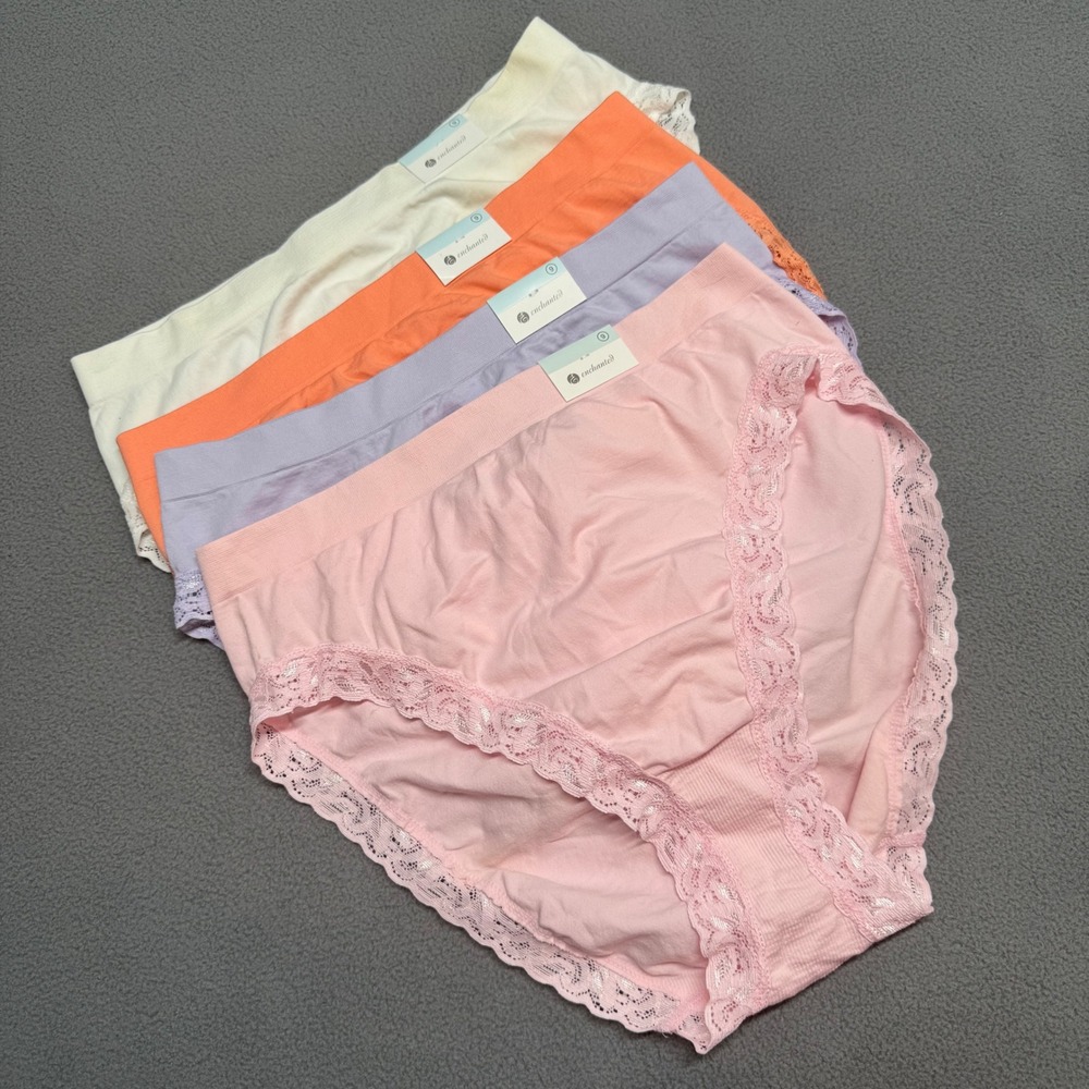 Enchanted Hi-Cut Brief Panties Lot of 4 Seamless Lace Trim size 9 Multi EL107525